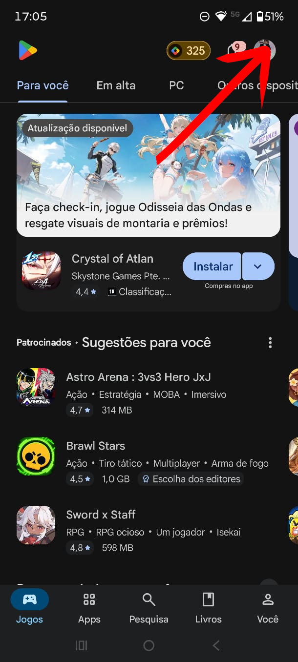 Google Play Store com o perfil destacado